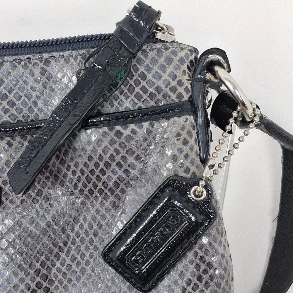 Coach Snakeskin Print Crossbody Bag Grey Black North South Messenger Zip Pocket